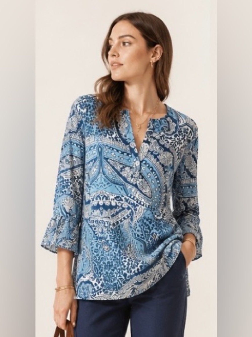 SHOW ME YOUR MUMU Perveen Pirate Tunic Blue White Sheer Lined Medium